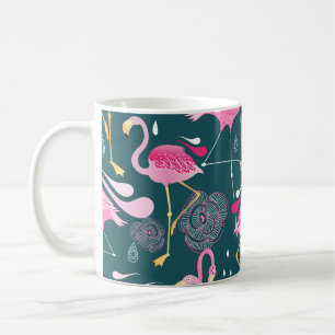 Mug Fleurs de Flamants roses : Graphisme foncé sans co