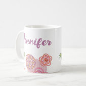 Mug Fleurs de fleurs mignonnes violettes rose avec nom (Devant gauche)