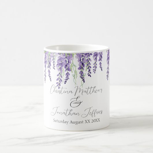 Mug Fleurs de glycine violette sur blanc élégant (Centre)