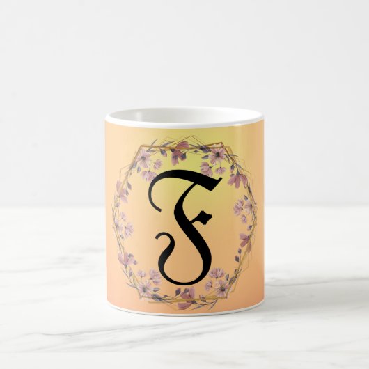 Mug Fleurs de gradient de coucher d'or moderne Monogra (Centre)