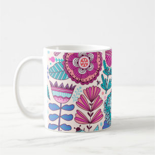 Mug Fleurs de gribouillis botaniques, texture transpar