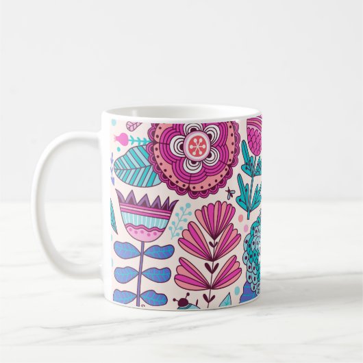 Mug Fleurs de gribouillis botaniques, texture transpar (Gauche)