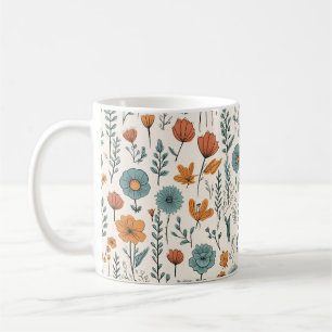 Mug Fleurs de gribouillis rétro Motifs floraux botaniq