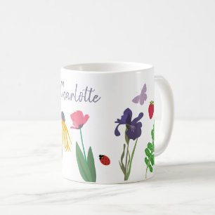 Mug Fleurs de jardin colorées et papillons Girlfriend