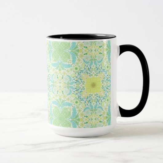 Mug Fleurs de jardin rétro en vert et jaune (Droite)