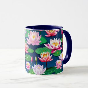 Mug Fleurs de lotus blanc rose et feuilles vertes de n