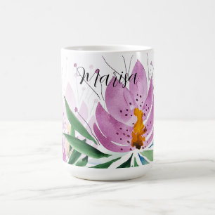 Mug Fleurs de Lotus en Fleurs Violet Lilas Aquarelle