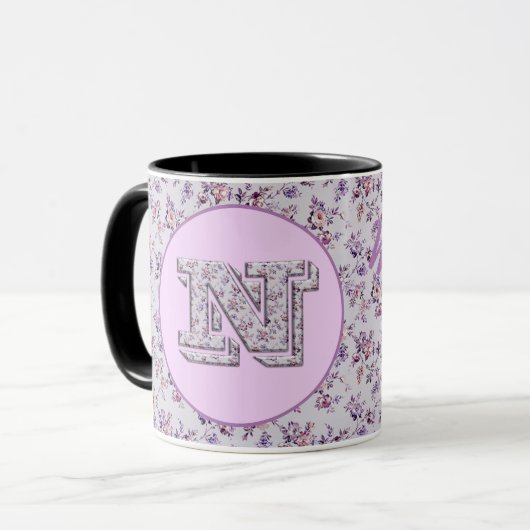 Mug Fleurs de luxe Monogramme N (Devant gauche)