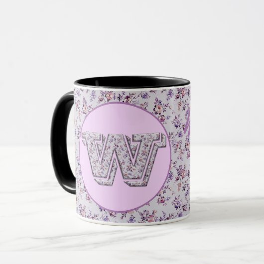 Mug Fleurs de luxe Monogramme W (Devant gauche)