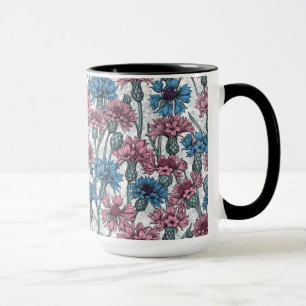 Mug Fleurs de maïs roses et bleues, fleurs sauvages su