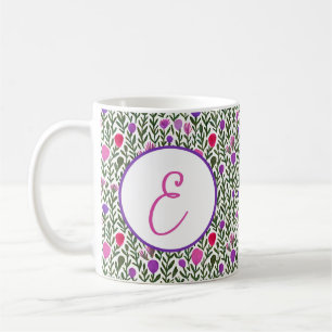 Mug Fleurs de monogramme aquarelle rose et violette