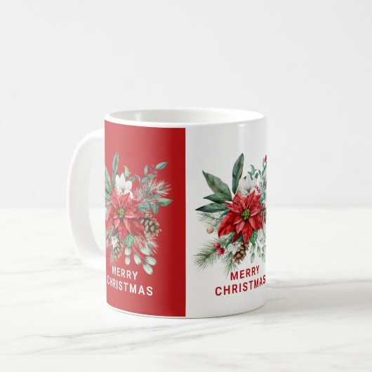 Mug Fleurs de Noël Bouquet Rouge et blanc (Devant gauche)