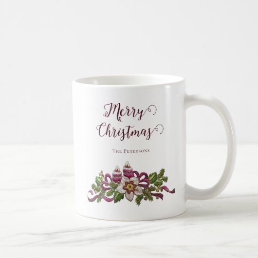 Mug Fleurs de Noël Joyeuses classiques Bougies Nom des (Droite)