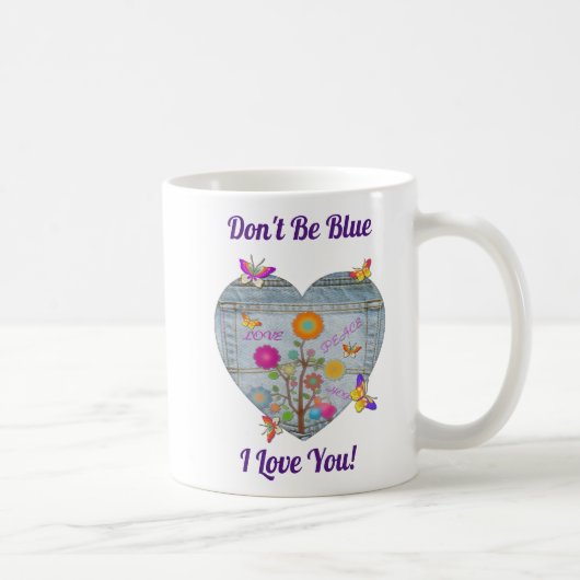 Mug Fleurs de papillons en cœur de poche en denim (Droite)