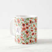 Mug Fleurs de pavot monogrammes orange (Devant gauche)