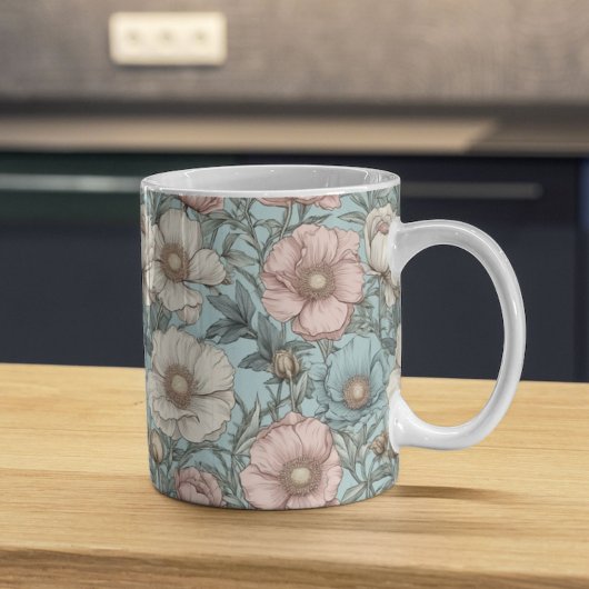 Mug Fleurs de pavot rose et bleu chic Shabby