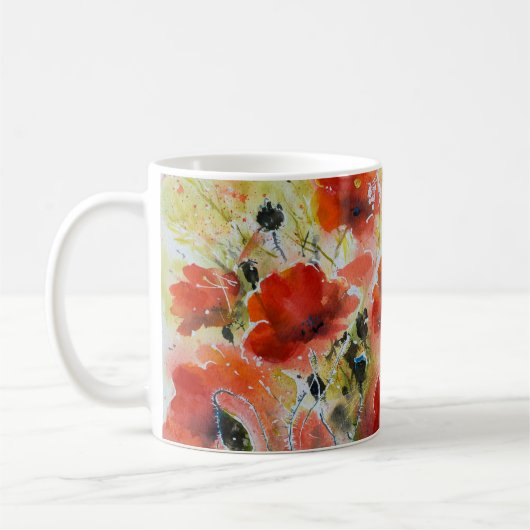 Mug Fleurs de pavot rouge, aquarelle douce. (Gauche)