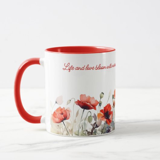 Mug Fleurs de pavot rouge Aquarelle Imprimer (Gauche)