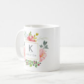 Mug Fleurs de pivoine à l'aquarelle tendance Monogramm (Devant gauche)
