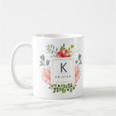 Mug Fleurs de pivoine à l'aquarelle tendance Monogramm (Gauche)