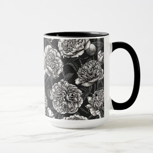 Mug Fleurs de pivoines blanches sur gris foncé (Droite)