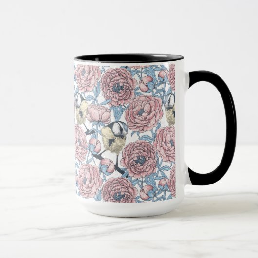 Mug Fleurs de pivoines et oiseaux (Droite)