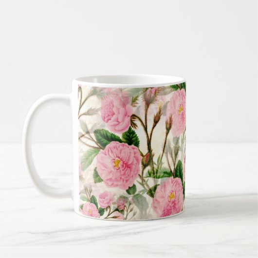 Mug Fleurs de pivoines roses, Feuilles & Buds Motif (Gauche)