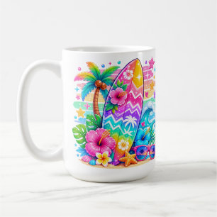 MUG FLEURS DE PLANCHE DE SURF D'ÉTÉ AUX COULEURS VIVES