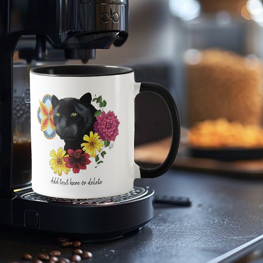 Mug Fleurs de Portrait Jaguar Noir