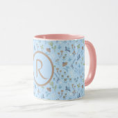 Mug Fleurs de prairie Bleu Monogramme (Devant droit)