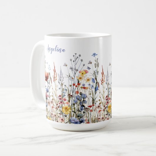 Mug Fleurs de prairie d'aquarelle fleur sauvage (Devant gauche)