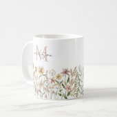Mug Fleurs de prairie sauvage aquarelle monogrammée (Devant gauche)
