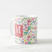 Mug Fleurs de printemps bohème colorées Monogramme de  (Devant gauche)