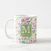 Mug Fleurs de printemps bohème colorées Monogramme ver (Gauche)