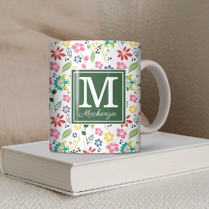 Mug Fleurs de printemps bohème colorées Monogramme ver