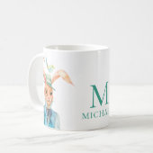 Mug Fleurs de printemps de lapin mou de Pâques Monogra (Devant gauche)