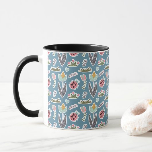 Mug Fleurs de printemps et Motif de coccinelle (Avec donut)