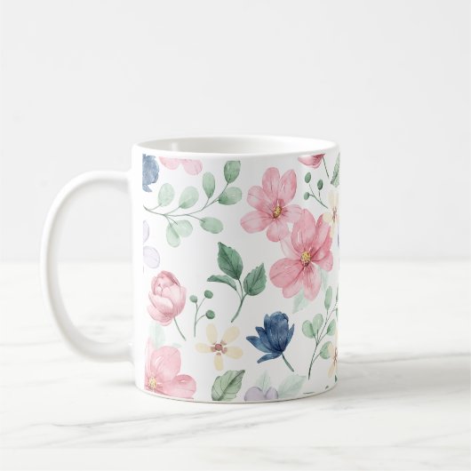 Mug Fleurs de printemps et Motif Feuille (Gauche)