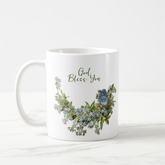 Mug Fleurs de printemps Oiseau Religieux Dieu Béni Vou (Gauche)
