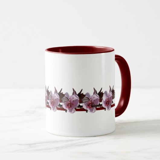 Mug - Fleurs de prunes sur la ligne Maroon (Devant droit)