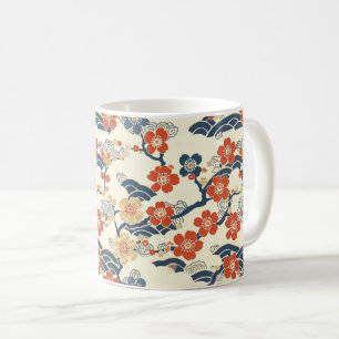 Mug Fleurs de prunier japonais Ume bleu marine crème