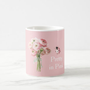 Mug Fleurs de Renoncule Rose Pâle Coccinelle