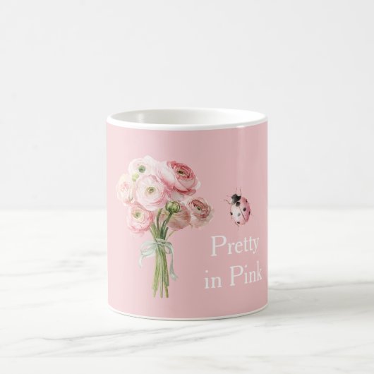 Mug Fleurs de Renoncule Rose Pâle Coccinelle (Centre)