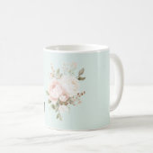 Mug Fleurs de rose blanches roses saumonées menthe (Devant droit)