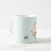 Mug Fleurs de rose blanches roses saumonées menthe (Devant gauche)