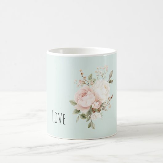 Mug Fleurs de rose blanches roses saumonées menthe (Centre)
