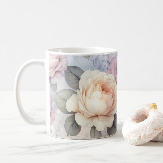 Mug Fleurs de rose élégantes (Avec donut)