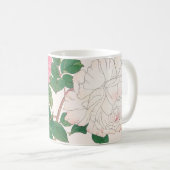 Mug Fleurs de rose rose et blanc avec feuilles vertes (Devant droit)