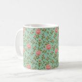 Mug Fleurs de rose rose Vintage Turquoise (Devant gauche)