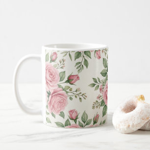 Mug Fleurs de roses aquarelles roses vintage sans cout